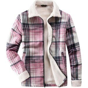 Women's Lined Violet Fleece Flannel Collar Vest Shirt Jackets Zip Closures